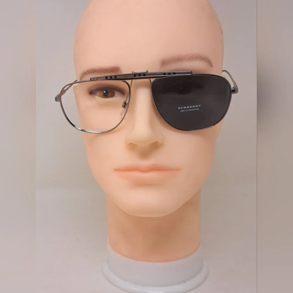 Burberry Men's Aviator Sunglasses Frames Only Pilot Check Metal B3121 59-17-145